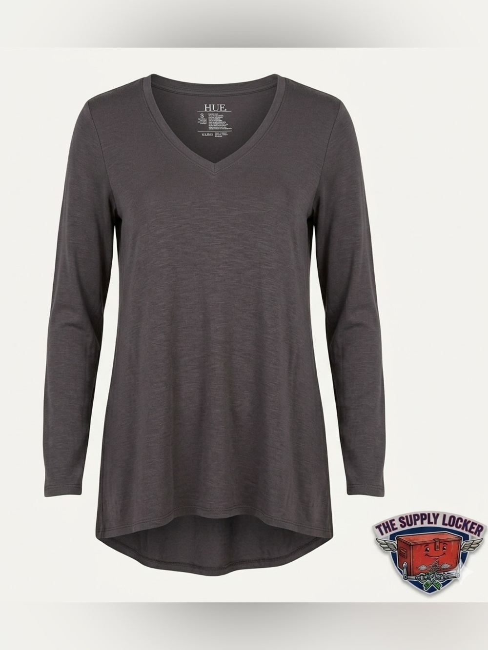 HUE Women’s Small Gray V-Neck Tunic Top Long Sleeve Hi Low NWT